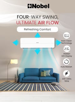 Nobel 1.5 Ton Rotary Split AC, Energy Efficient Cooling Air Conditioner with T3 Tropical Rotary Compressor, R410A Gas, 4-Way Swing, 18000 BTU AC, Gold Fin Technology, Auto Restart, Best For Small Room And Office 1.5 TON, One year Warranty NSAC18T White  - Image 5