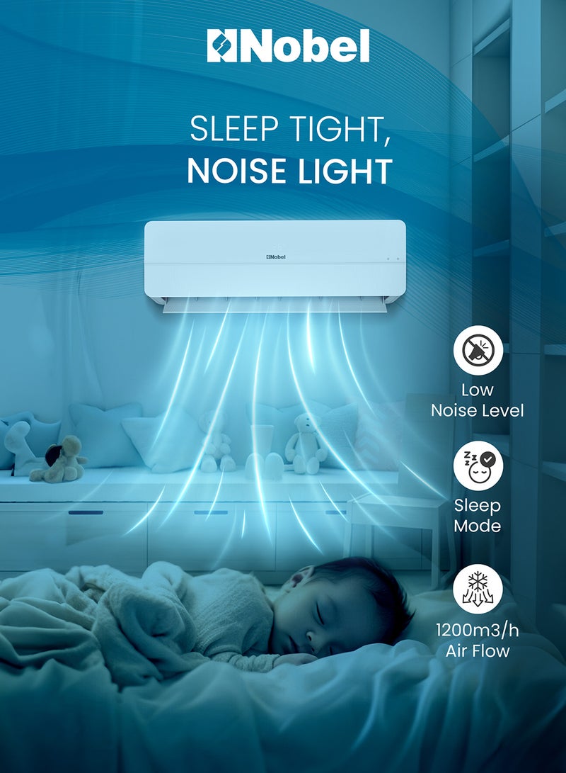 Nobel - 1.5 Ton Rotary Split AC, Energy Efficient Cooling Air Conditioner with T3 Tropical Rotary Compressor, R410A Gas, 4-Way Swing, 18000 BTU AC, Gold Fin Technology, Auto Restart, Best For Small Room And Office 1.5 TON, One year Warranty NSAC18T White - Image 1