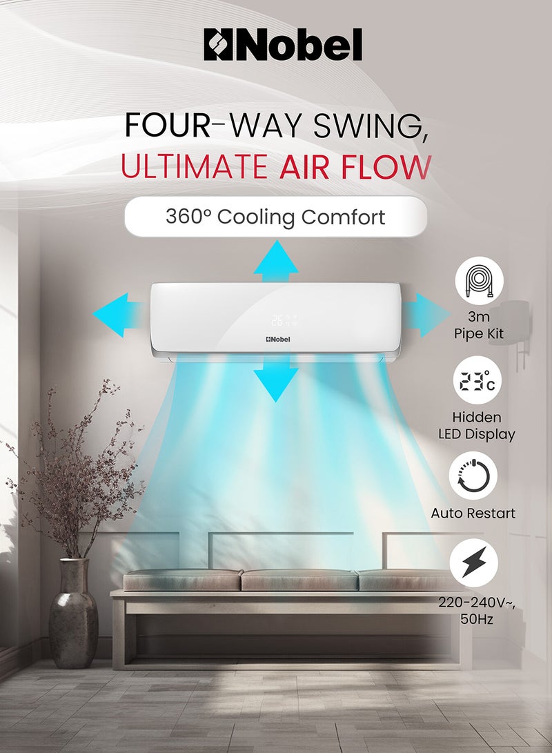 Nobel - Split Ac 12000Btu T1 Rotary R410A Remote Control Series 0 With Pipe Kit NSAC12C White - Image 1