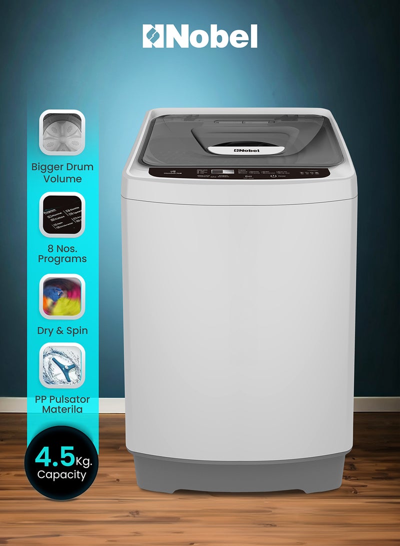Nobel 4.5 KG Top Load Automatic, 8 Wash Program, Led Indicator, 670-700RPM Spin Speed, 10Ltr Water Level, Aluminum Motor Type, 50 x 50 x 84.5 cm NWM550RH Grey  - Image 1