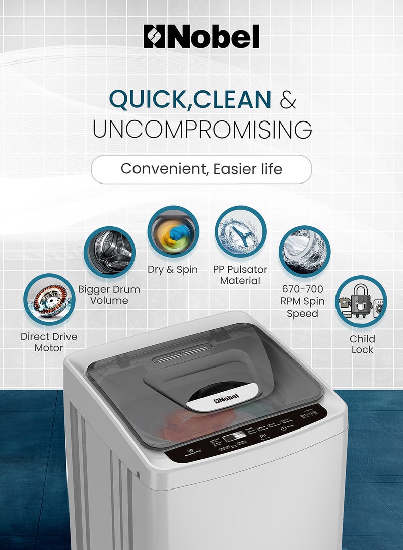 Nobel 4.5 KG Top Load Automatic, 8 Wash Program, Led Indicator, 670-700RPM Spin Speed, 10Ltr Water Level, Aluminum Motor Type, 50 x 50 x 84.5 cm NWM550RH Grey  - Image 4