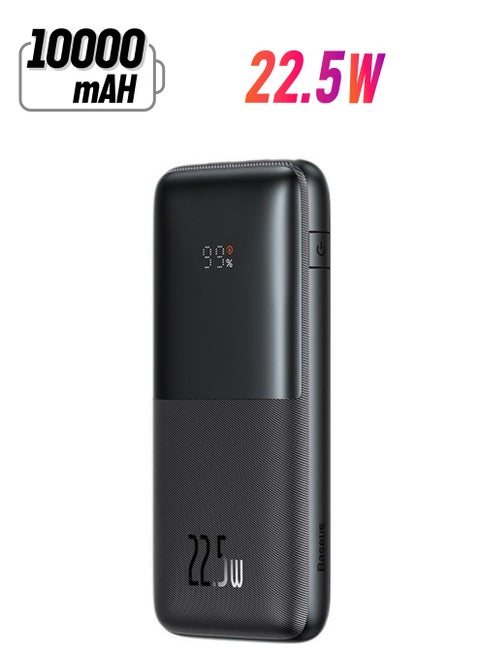 10000 mAh USB C Portable Power Bank with Digital Display (10000 mAh with 1 USB C Port and 2 USB A Ports for up to 22.5W Charging for iPhone, Android, AirPods, iPad, and More) – Black