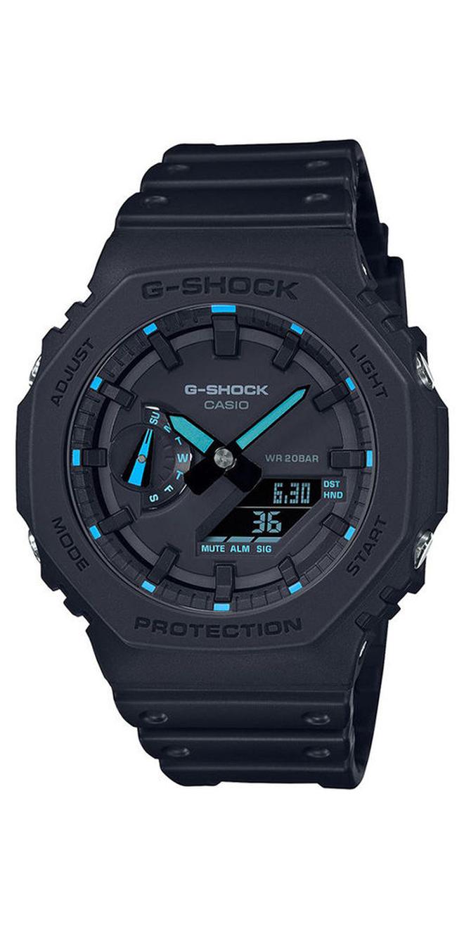 جي شوك ساعة يد دائرية الشكل انالوج ورقمية بحزام راتنج GA-2100-1A2DR - 45 ملم - أسود