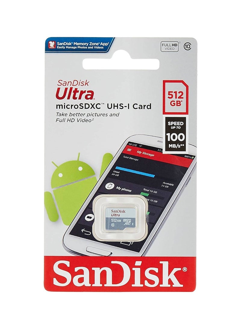 Sandisk 512GB Ultra microSDXC UHS-I Transfer Speeds of up to 100MB/s Read Speed Up to 100MB/s  SDSQUNR-512G-GN3MN 512 GB  - Image 2