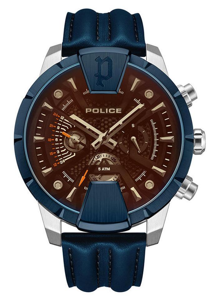 POLICE Men's Huntley Leather Strap Chronograph Wrist Watch PEWJF2203740 - 45mm - Blue - Image 1