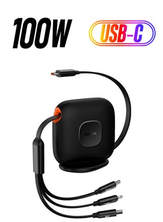 iPhone 15, 3 in 1 Fast Charging Cable 100W Retractable 1.7M, Type C to Lightning/USB-C/Micro, Data Transfer for iPhone 15 Pro Max, iPhone 15/15 Plus, iPad Pro, and MacBook/Huawei/Samsung and More Black Black - pnsku/N53340281A/45/_/1738233022/27118d55-cc21-4a4c-87fc-cfc17ccaee37