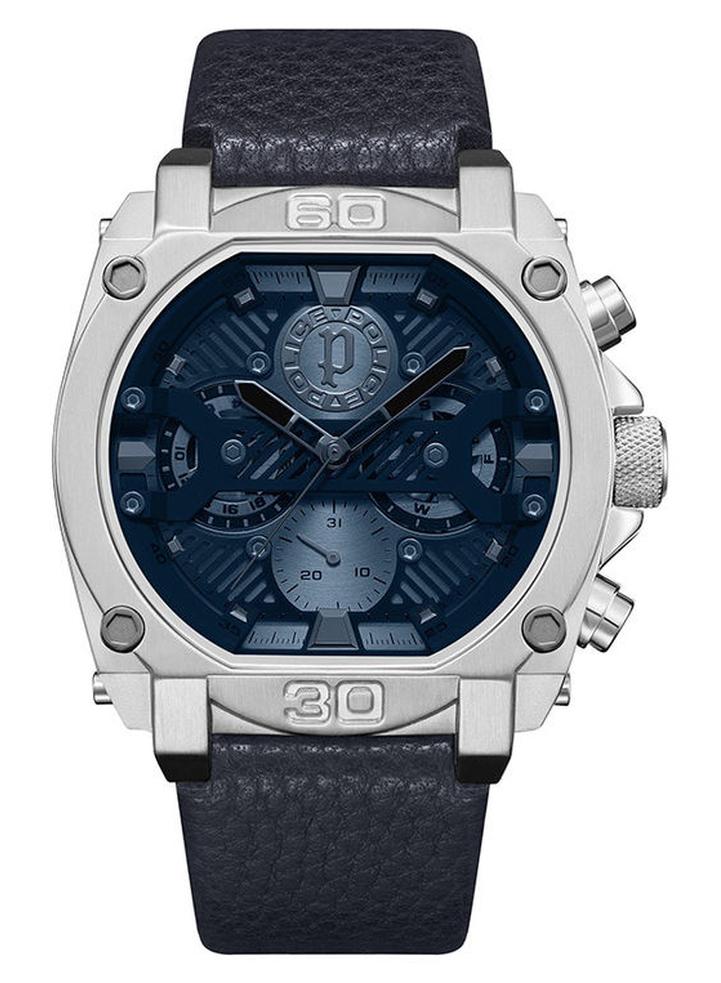 POLICE Men's Norwood Leather Strap Chronograph Wrist Watch PEWJF2226802 - 45mm - Blue - Image 1
