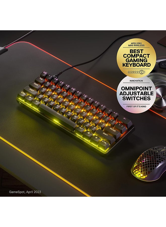 steelseries - Apex Pro Mini Wired Gaming Keyboard – 60% Form Factor, OmniPoint 2.0 Adjustable HyperMagnetic Switches, 0.7ms Response Time, 40 Levels of Per-Key Actuation, 100 Million Keystrokes, Detachable USB Type-C, 5 Custom Profiles, 32-Bit ARM Processor | 64820 - Image 1