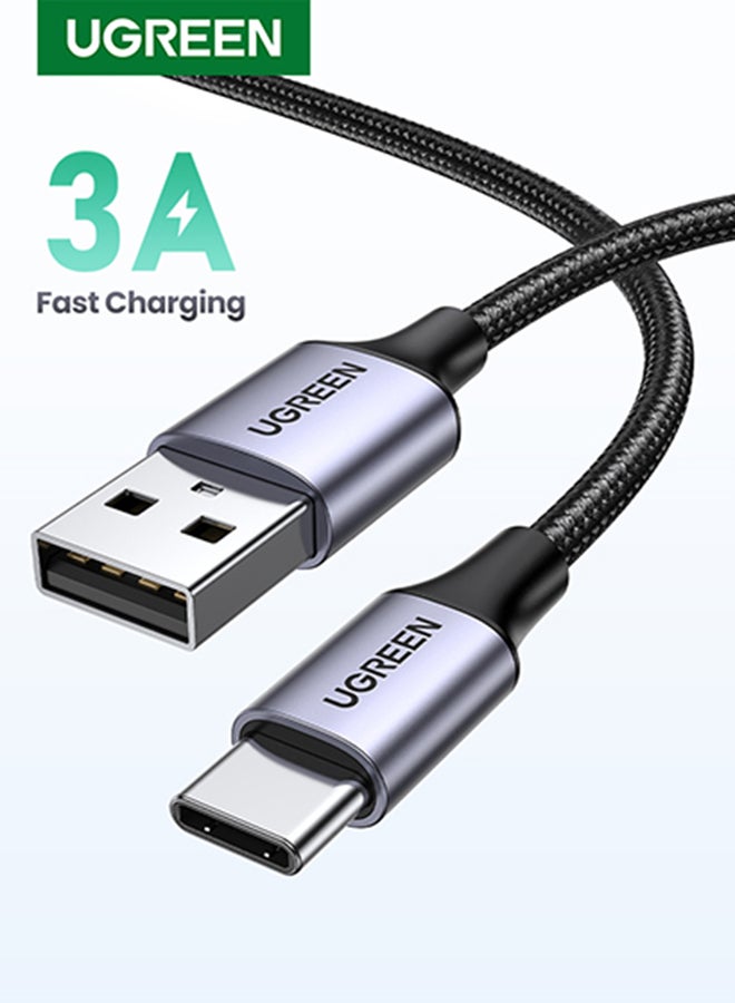 كابل من منفذ USB A إلى منفذ USB Type C بسلك من النايلون المضفر عالي الجودة متوافق مع أجهزة سامسونج جالاكسي وماك بوك برو وسويتش وهواوي ميت بوك إكس برو وآي باد ميني 6 بطول 0.5 متر لون أسود 