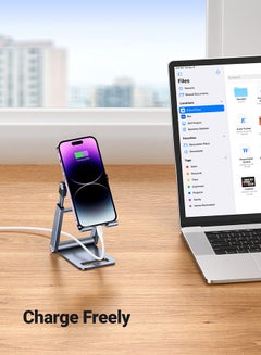 Ugreen Phone Stand, Premium Metal Phone Holder For Desk, Height Adjustable Mobile Stand Foldable Phone Holder Compatible With iPhone 16/15 Series, Samsung Galaxy S24 S23, Xiaomi, HONOR, Tablet/iPad Grey  - Image 3