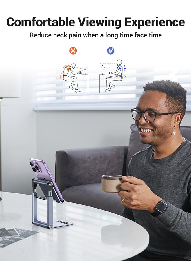 Ugreen Phone Stand, Premium Metal Phone Holder For Desk, Height Adjustable Mobile Stand Foldable Phone Holder Compatible With iPhone 16/15 Series, Samsung Galaxy S24 S23, Xiaomi, HONOR, Tablet/iPad Grey  - Image 5