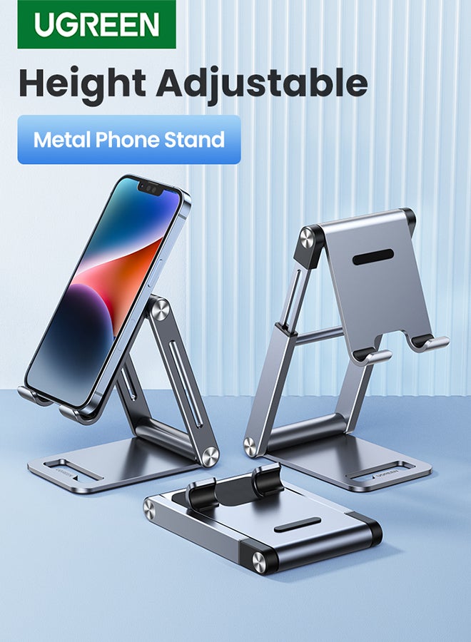 Ugreen Phone Stand, Premium Metal Phone Holder For Desk, Height Adjustable Mobile Stand Foldable Phone Holder Compatible With iPhone 16/15 Series, Samsung Galaxy S24 S23, Xiaomi, HONOR, Tablet/iPad Grey  - Image 1