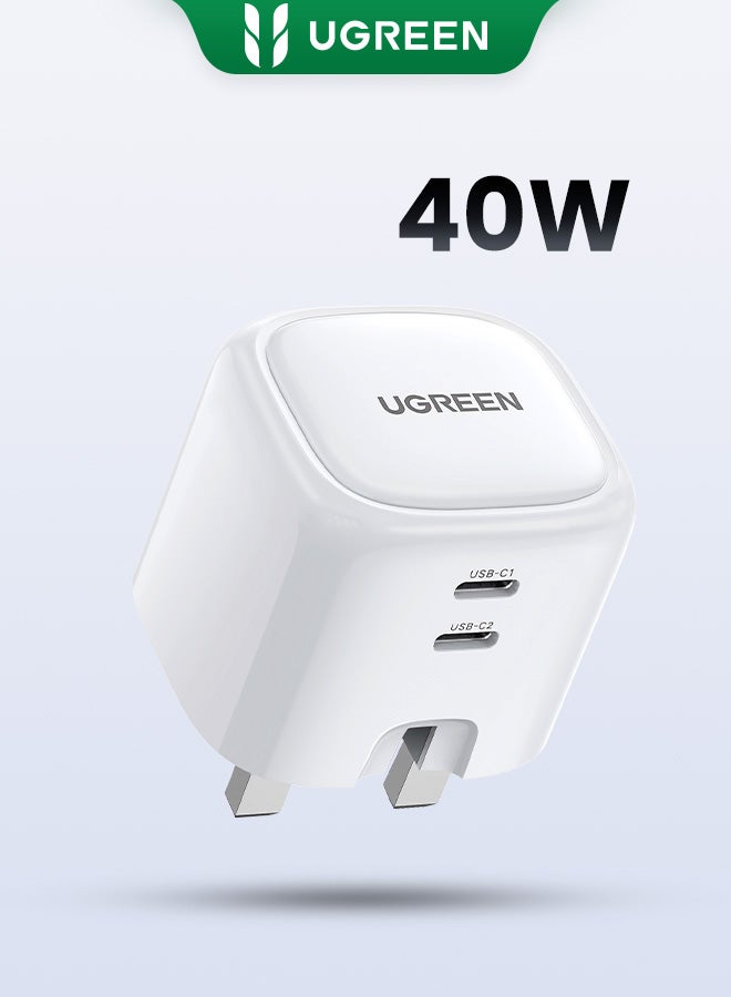 Ugreen - PD 40W USB C Charger Foldable iPhone 15 Pro Max Charger 20W 2-Port iPad Fast Charger Type C Wall Plug Dual USB-C Samsung Charger PD Fast Charging Adapter Foldable Charger USB C Plug Phone Charger White - Image 1