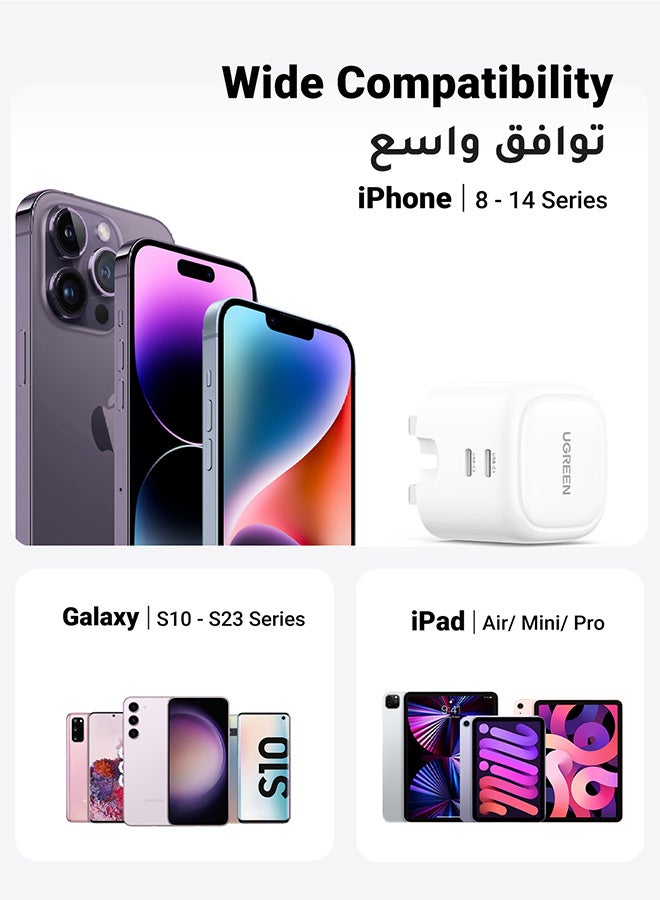 Ugreen - PD 40W USB C Charger Foldable iPhone 15 Pro Max Charger 20W 2-Port iPad Fast Charger Type C Wall Plug Dual USB-C Samsung Charger PD Fast Charging Adapter Foldable Charger USB C Plug Phone Charger White - Image 1