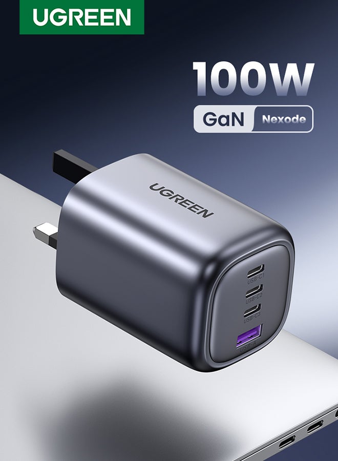 شاحن GaN 100W سريع 4 منافذ تايب سي قابس جداري يواس بي سي محول لابتوب متوافق مع ماك بوك برو / ماك بوك اير / لينوفو / HP / هواوي / ايفون / سامسونج جالاكسي / ون بلس / شاومى / بنك الطاقة والأجهزة الأخرى لون أسود 