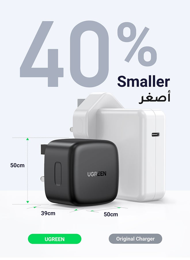 يو جرين - شاحن Gan قابس جداري 65 واط محول تايب سي بمنفذين توافق مع اللابتوب وماك بوك وهاتف آيفون 15 برو ماكس/15برو/14/13/12/11/ وسامسونج جالاكسي S23 الترا /S22/آيباد وميت بوك وهاتف ون بلس وهواوي لون أسود - Image 1