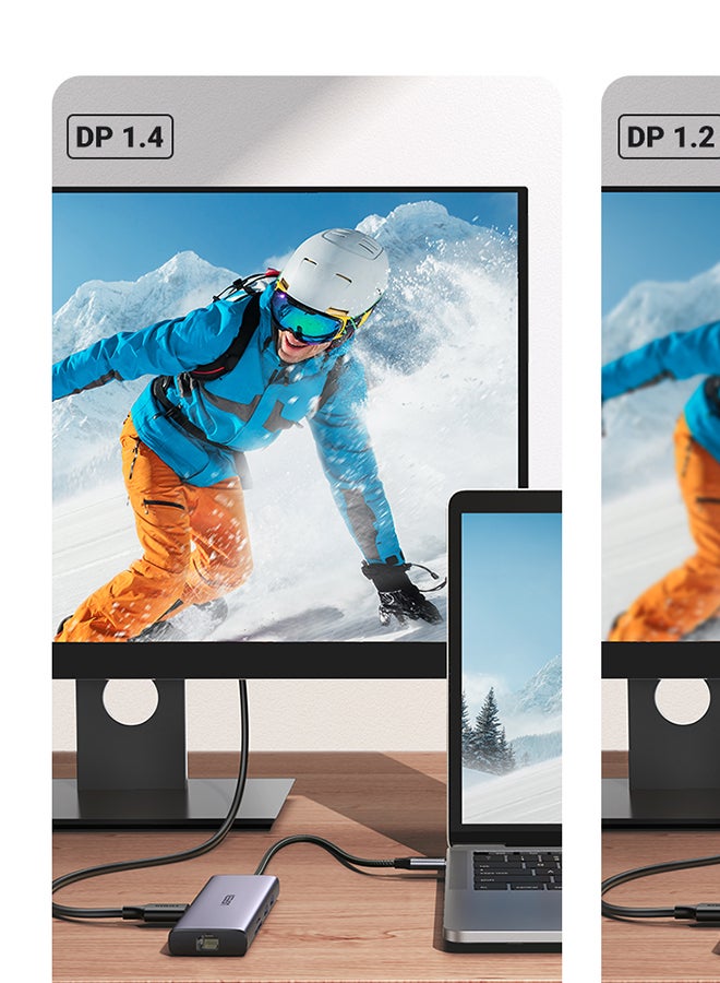 يو جرين - موزع USB C من 9 في 1 4K بتردد 60Hz مزدوج HDMI من تايب سي مع HDMI مزدوج وشحن PD و2 USB3.0 وUSB 2.0 وقارئ بطاقات SD/TF وRJ45 ايثرنت لماك بوك برو/اير وديل واتش بي والمزيد - Image 1