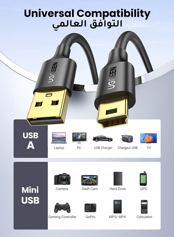 يو جرين - كابل USB صغير من USB 2.0 Type A إلى ميني B لكاميرا جو برو هيرو 3 بلس، وكاميرا هيرو بدقة عالية الوضوح، وأذرع تحكم بلايستيشن 3، والهواتف الخلوية، ومشغلات MP3، وكاميرات لوحة العدادات، والكاميرات الرقمية، وجهاز استقبال نظام تحديد المواقع لون أسود - Image 1