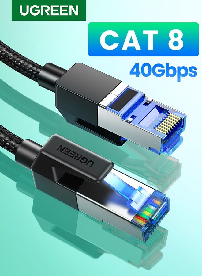 Ugreen - Ethernet Cable Cat8 Network Round Cord 10 Gigabit RJ45 28AWG 600Mhz Wire Shielded Compatible for PC Laptop Router Modem Mac Switch PS5 PS4 Smart TV Black - Image 1