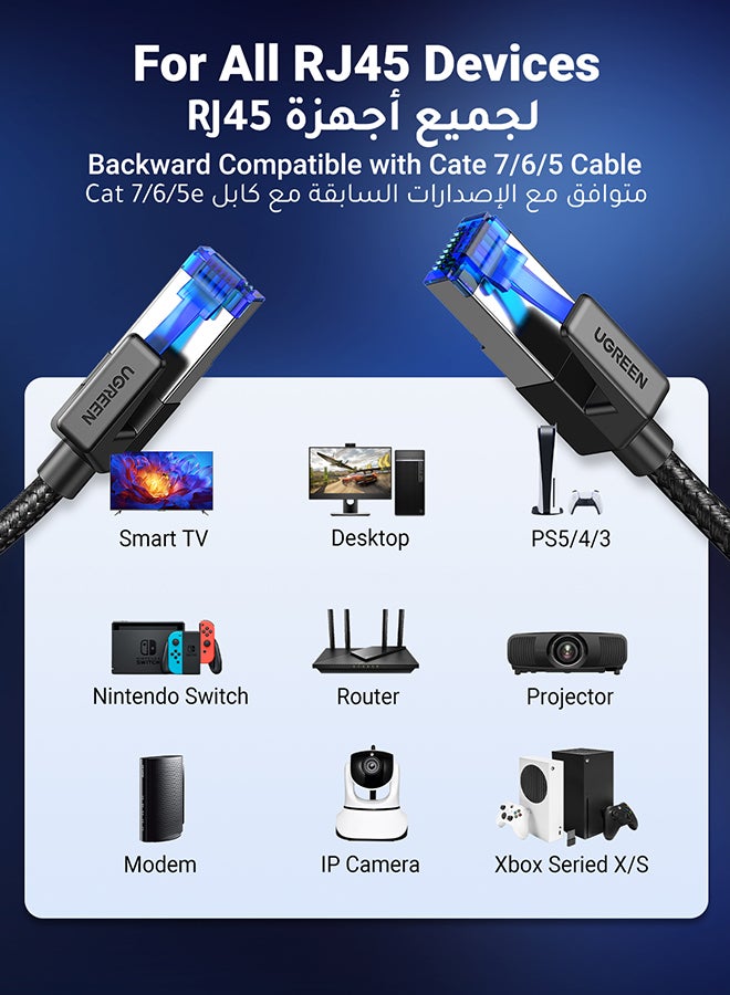 Ugreen - Ethernet Cable Cat8 Network Round Cord 10 Gigabit RJ45 28AWG 600Mhz Wire Shielded Compatible for PC Laptop Router Modem Mac Switch PS5 PS4 Smart TV Black - Image 1