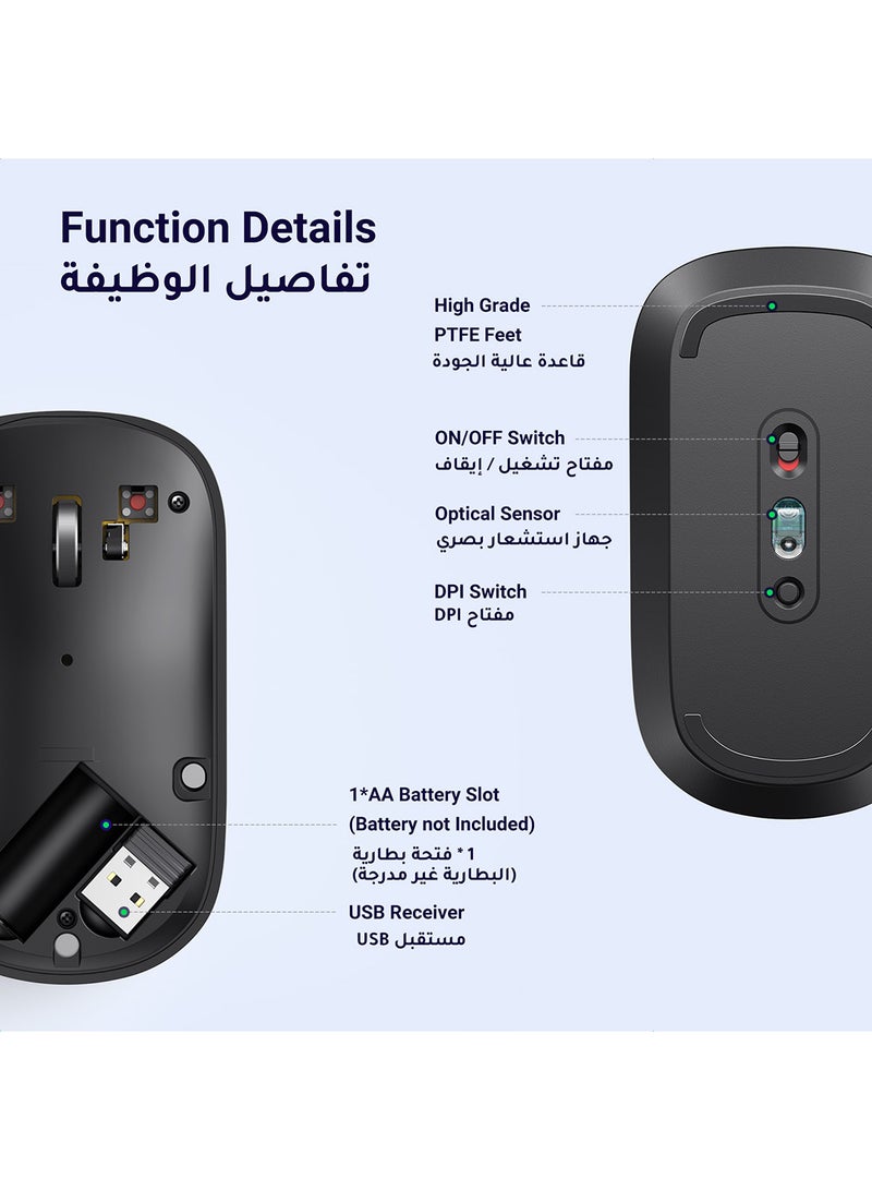 ماوس لاسلكي رفيع ومحمول لا يصدر صوت للابتوب بمحول USB بتردد 2.4 جيجاهرتز لتمرير فائق السرعة مع 4 معدلات DPI قابلة للتعديل ومتوافق مع كمبيوتر إتش بي ولينوفو وأسوس وديل - pnsku/N53340905A/45/_/1713419021/491d069d-3042-494c-8434-07344a478410