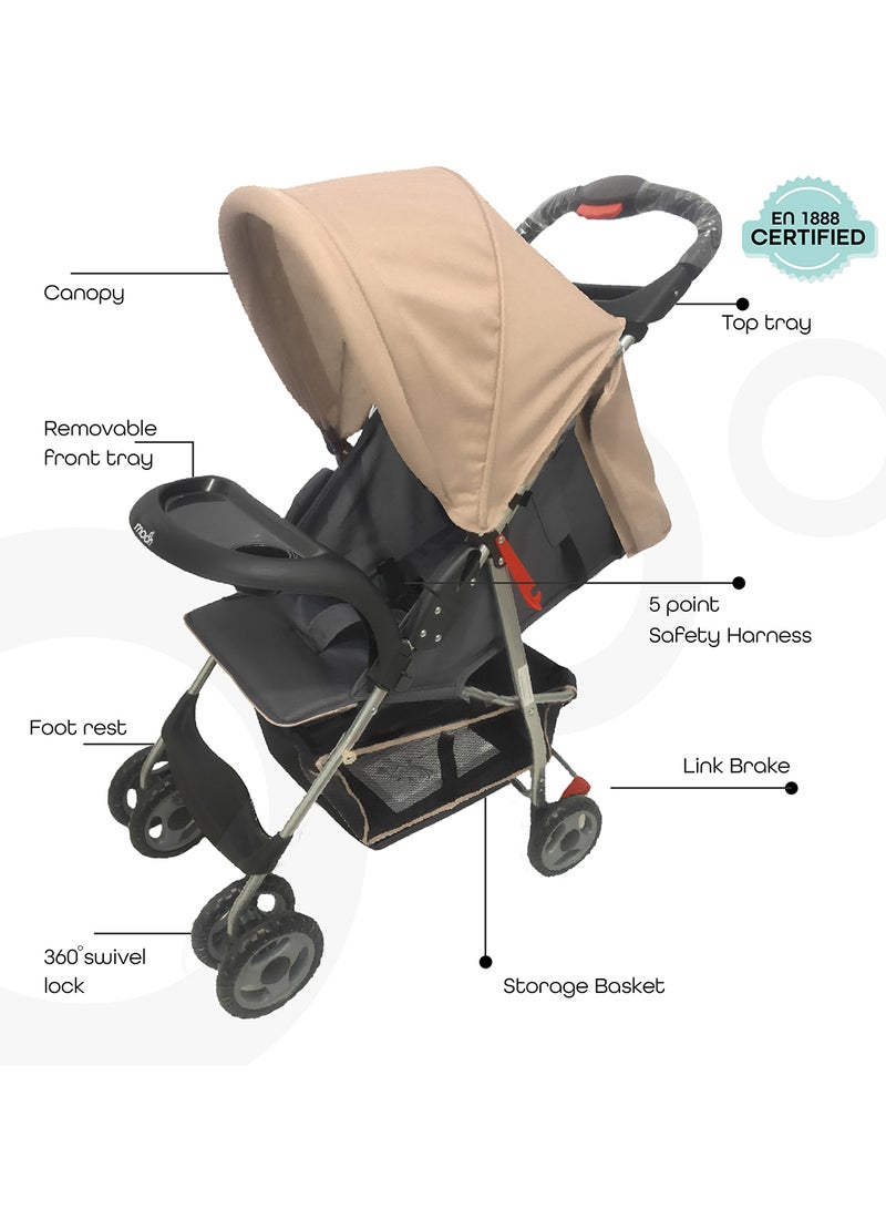 Moon Easy  One Hand Fold Stroller, Multi-Postion Reclining Seat For Infant  - Biege  - Image 2