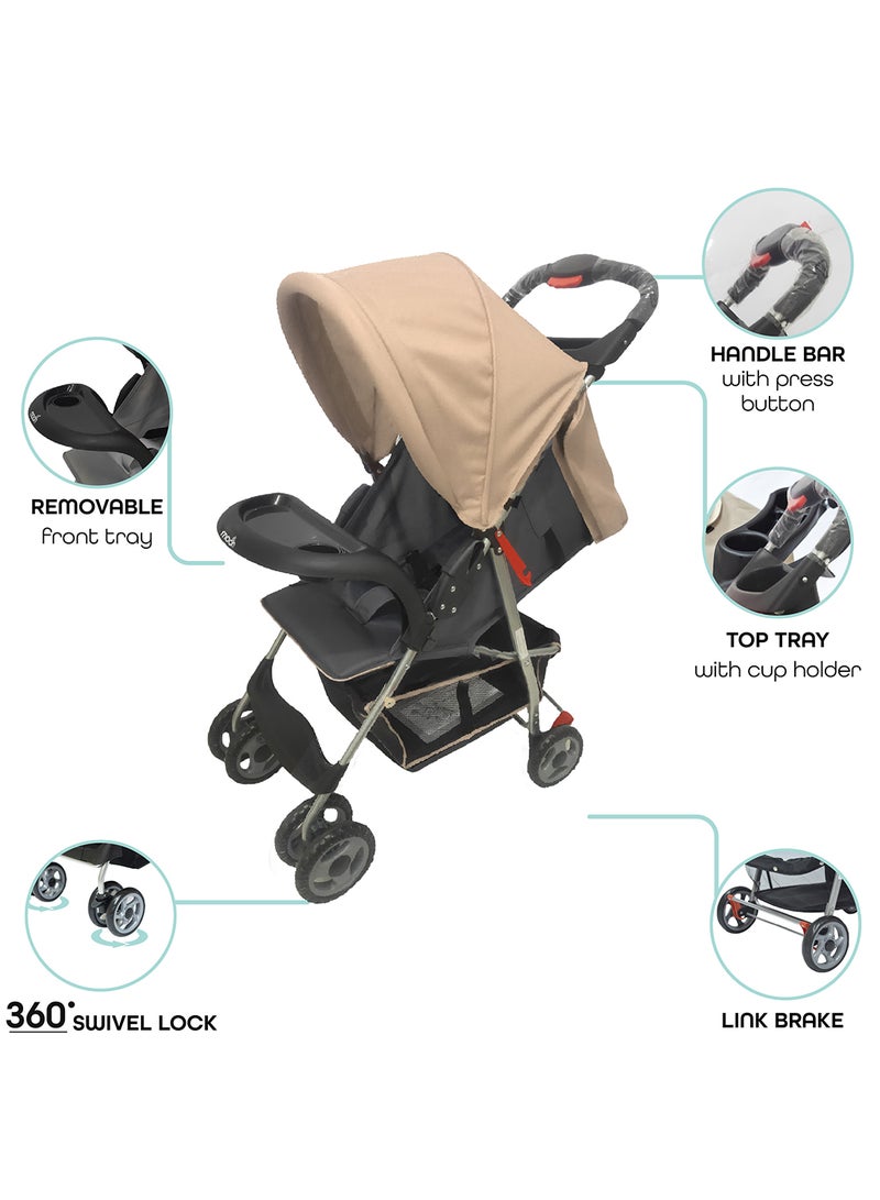 Moon Easy  One Hand Fold Stroller, Multi-Postion Reclining Seat For Infant  - Biege  - Image 3