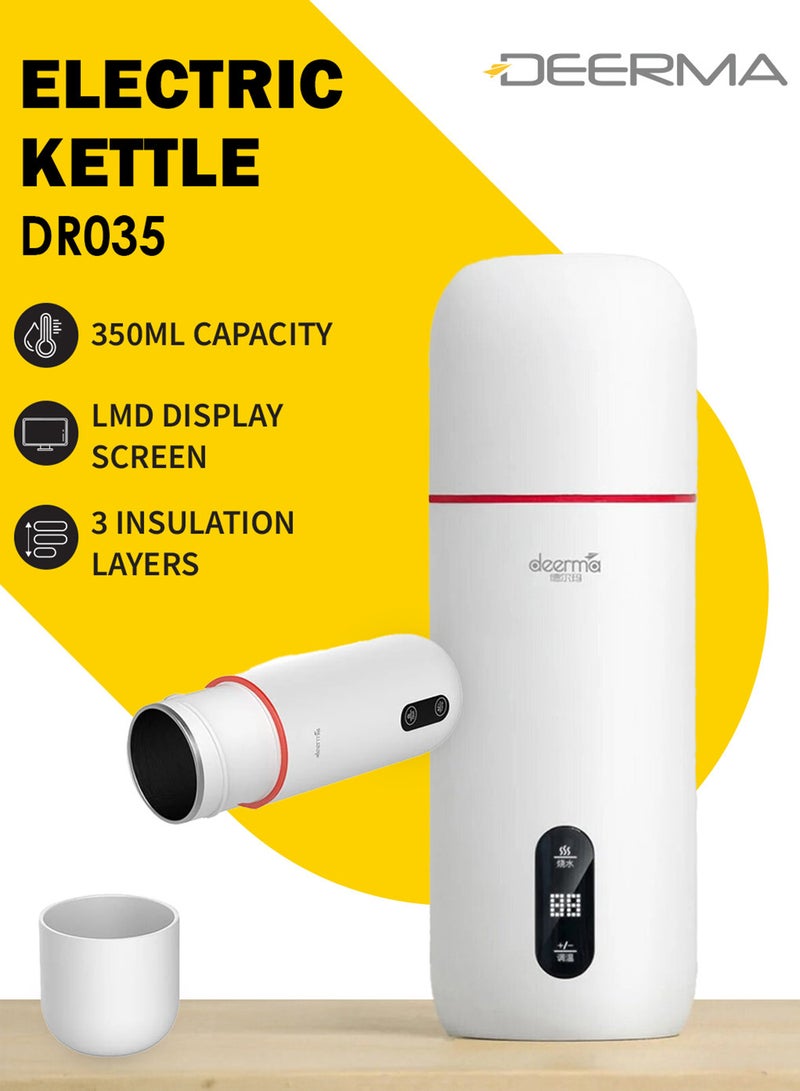 Deerma Portable Electric Water Bottle, Kettle Thermos with LED Temperature Control and Double-Layer Heat Insulation Design, On-Screen Touch Control, Automatic Monitoring IMD Real-Time Water Temperature 350 ml 300 W DR035 White  - Image 1