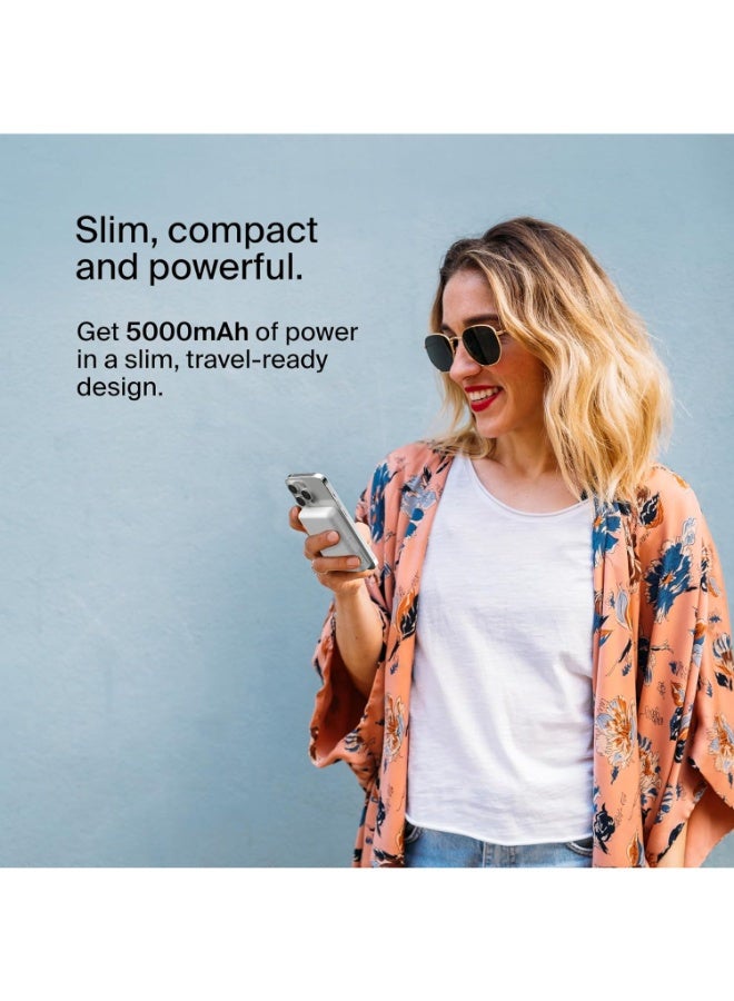 belkin - BoostCharge Magnetic Power Bank Wireless 5000Mah, Magsafe Power Bank, Battery Pack With 7.5W Magsafe Power Bank, 10W Input And Kickstand, Power Bank For Iphone 15, 14, 13, 12 Series White - Image 1