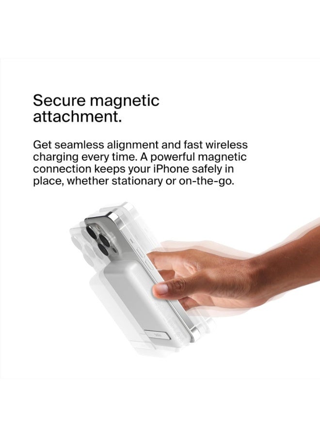 belkin - BoostCharge Magnetic Power Bank Wireless 5000Mah, Magsafe Power Bank, Battery Pack With 7.5W Magsafe Power Bank, 10W Input And Kickstand, Power Bank For Iphone 15, 14, 13, 12 Series White - Image 1