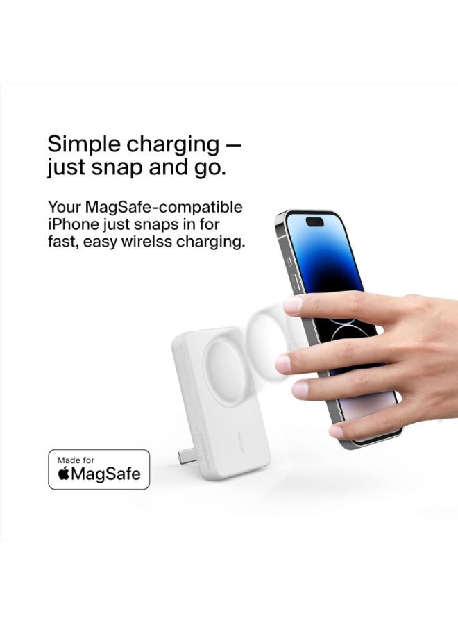 belkin - BoostCharge Magnetic Power Bank Wireless 5000Mah, Magsafe Power Bank, Battery Pack With 7.5W Magsafe Power Bank, 10W Input And Kickstand, Power Bank For Iphone 15, 14, 13, 12 Series White - Image 1