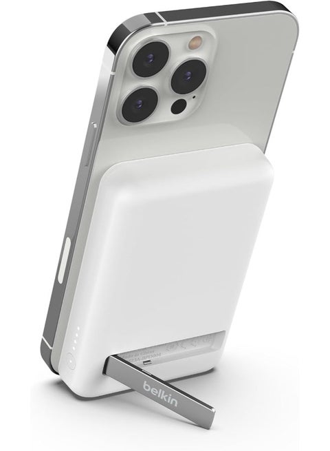 BoostCharge Magnetic Power Bank Wireless 5000Mah, Magsafe Power Bank, Battery Pack With 7.5W Magsafe Power Bank, 10W Input And Kickstand, Power Bank For Iphone 15, 14, 13, 12 Series White