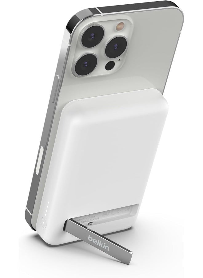 belkin - BoostCharge Magnetic Power Bank Wireless 5000Mah, Magsafe Power Bank, Battery Pack With 7.5W Magsafe Power Bank, 10W Input And Kickstand, Power Bank For Iphone 15, 14, 13, 12 Series White - Image 1