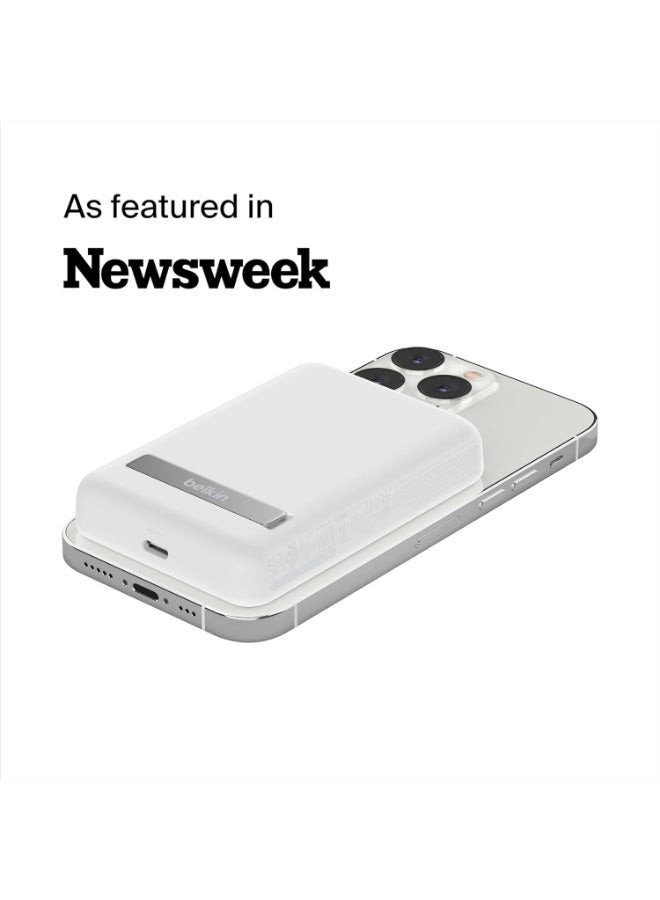 belkin - BoostCharge Magnetic Power Bank Wireless 5000Mah, Magsafe Power Bank, Battery Pack With 7.5W Magsafe Power Bank, 10W Input And Kickstand, Power Bank For Iphone 15, 14, 13, 12 Series White - Image 1