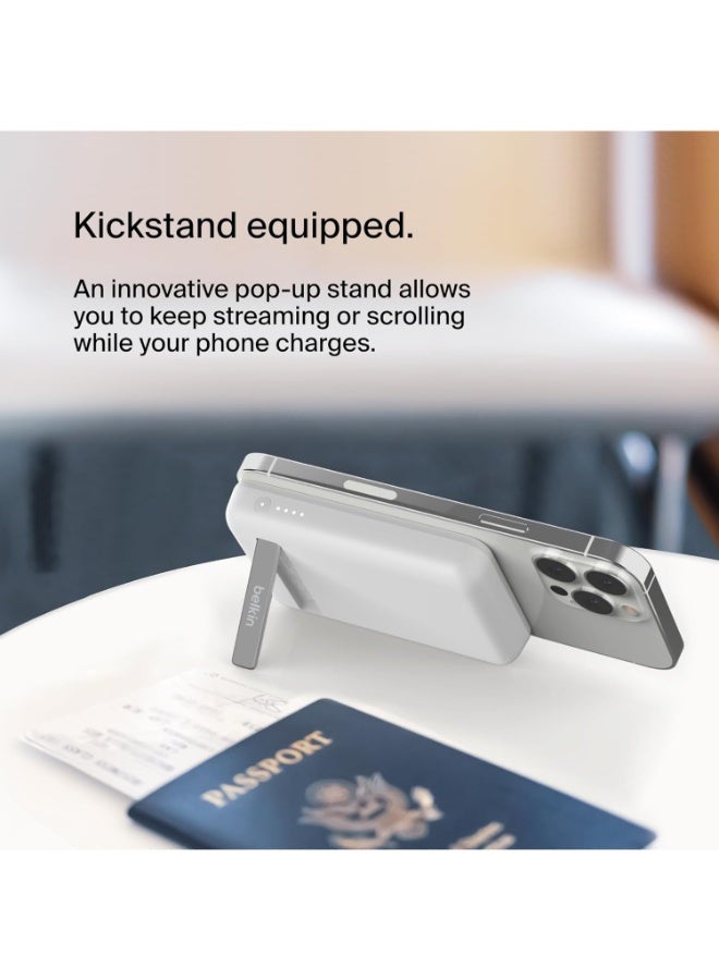 belkin - BoostCharge Magnetic Power Bank Wireless 5000Mah, Magsafe Power Bank, Battery Pack With 7.5W Magsafe Power Bank, 10W Input And Kickstand, Power Bank For Iphone 15, 14, 13, 12 Series White - Image 1