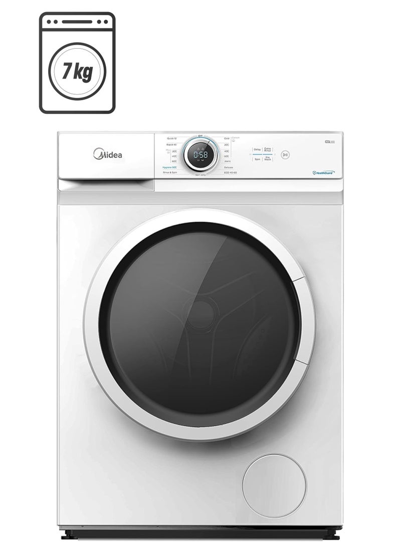 Midea - 7 Kg Front Load Washing Machine With Lunar Dial, 1200 RPM, 15 Programs, Fully Automatic Washer, Digital LED Display, Child Lock, 90° Hygiene, Mute Function 50.0 W 7 kg 50 W MF100W70W-GCC White - Image 1