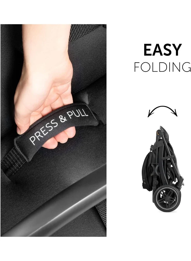 hauck Rapid Buggy 4D, Up To 25 Kg, Quick Folding, Sun Canopy Upf 50+, Rubber Wheels, Drink Holder, Height Adjustable, Reclining Position, Easy To Wipe Clean, Large Shopping Basket - Black