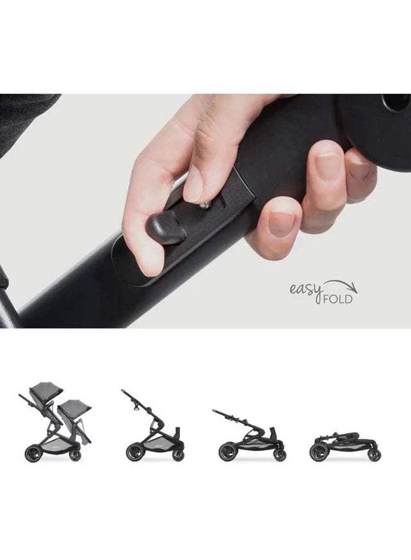 hauck - Atlantic Double Pushchair, Greybaby And Toddler Tandem, Reversible Seat, Compact And Foldable, With Raincover - Image 1