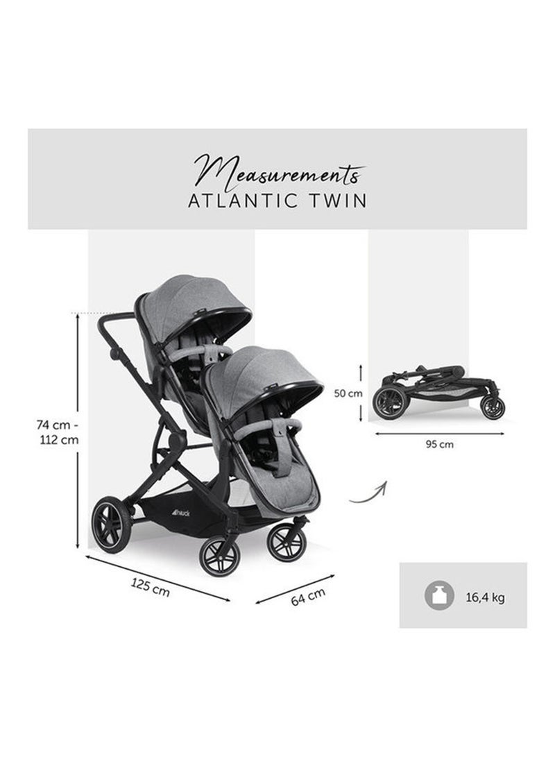 hauck - Atlantic Double Pushchair, Greybaby And Toddler Tandem, Reversible Seat, Compact And Foldable, With Raincover - Image 1