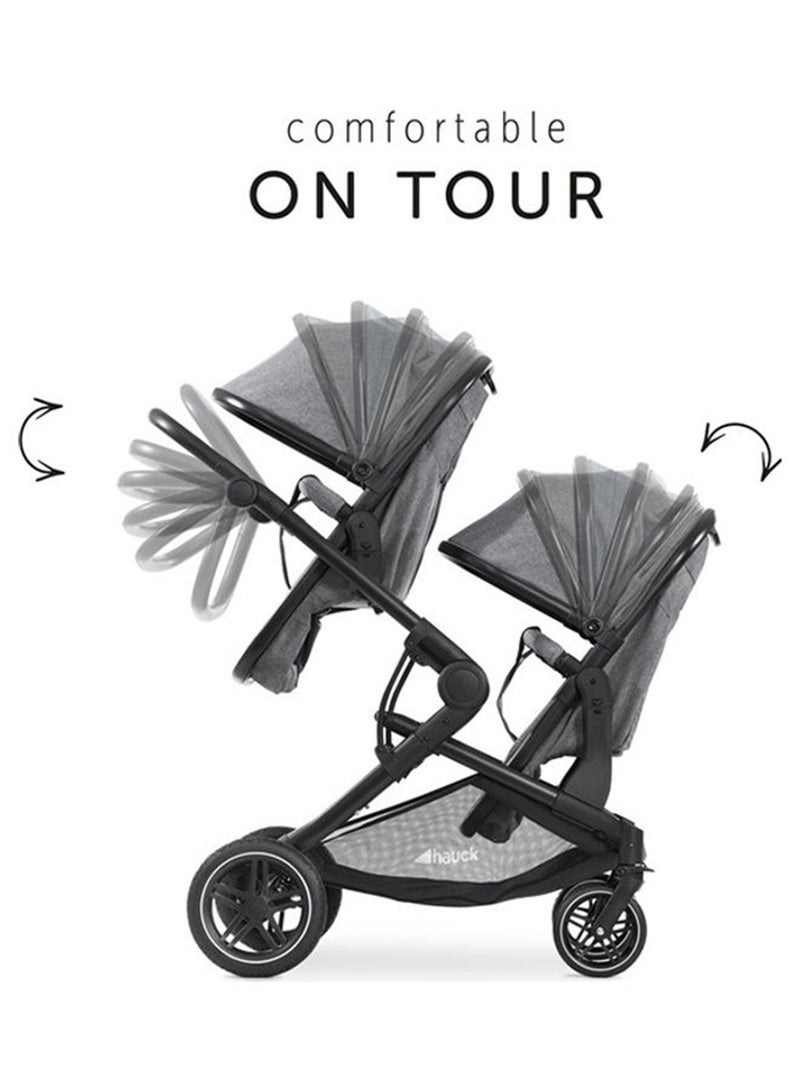 hauck - Atlantic Double Pushchair, Greybaby And Toddler Tandem, Reversible Seat, Compact And Foldable, With Raincover - Image 1