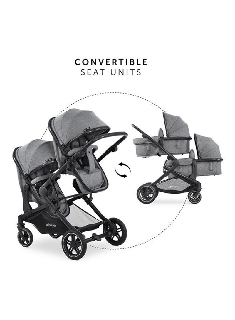 hauck - Atlantic Double Pushchair, Greybaby And Toddler Tandem, Reversible Seat, Compact And Foldable, With Raincover - Image 1