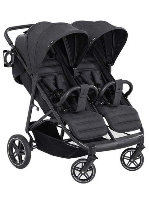 Uptown Duo Twin Push Chair, Melange Blackside By Side Double, 77Cm Wide, Up To 36Kg, Compact, With Raincover