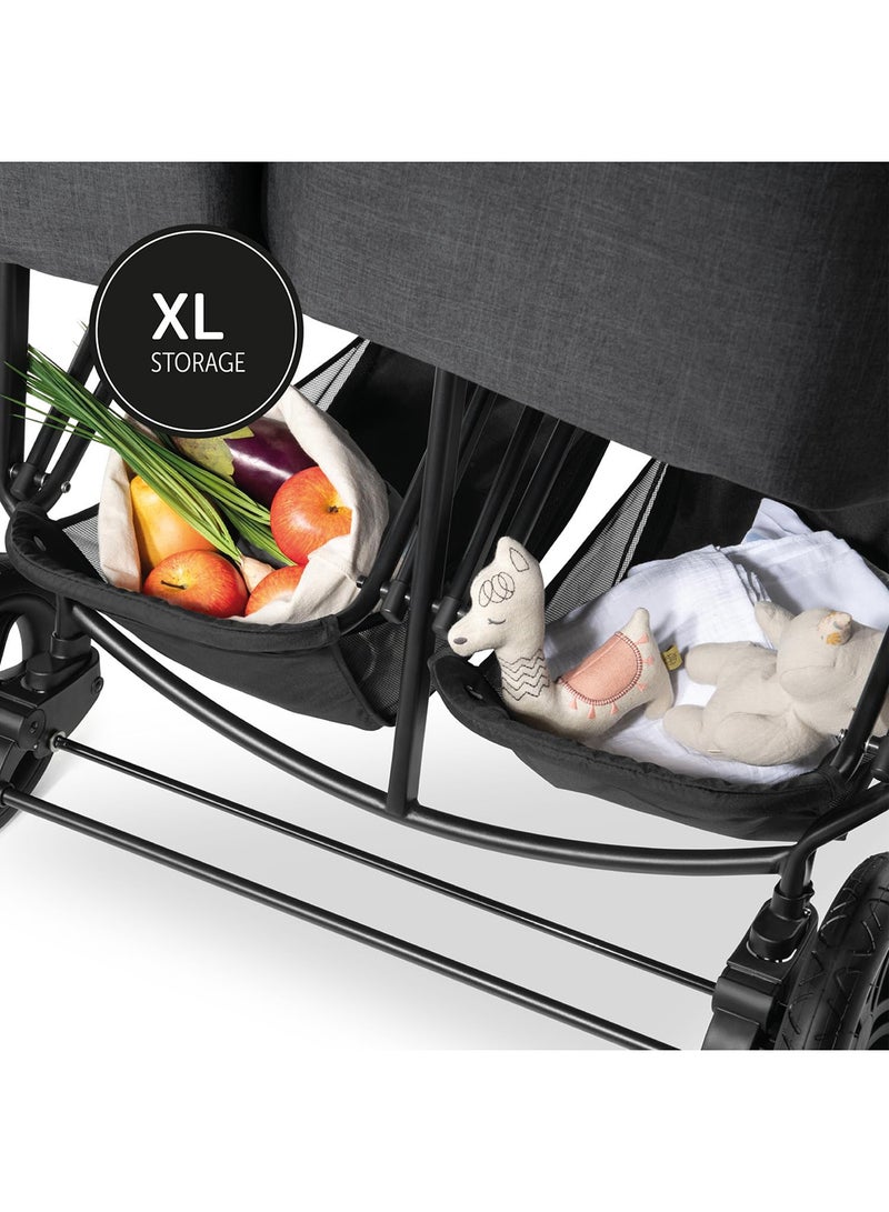 hauck - Uptown Duo Twin Push Chair, Melange Blackside By Side Double, 77Cm Wide, Up To 36Kg, Compact, With Raincover - Image 1