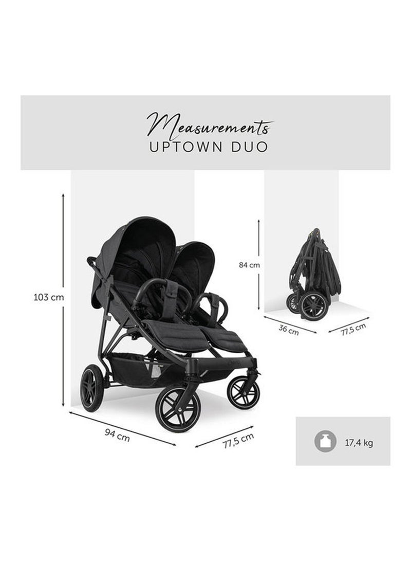 hauck - Uptown Duo Twin Push Chair, Melange Blackside By Side Double, 77Cm Wide, Up To 36Kg, Compact, With Raincover - Image 1