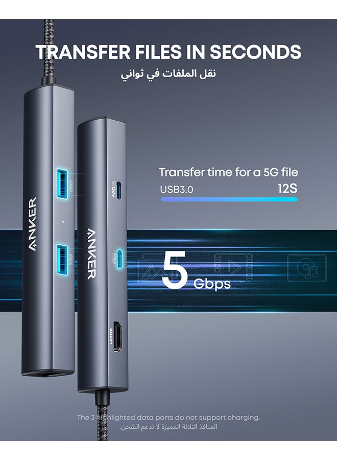 Anker USB C Hub, PowerExpand 6-in-1 USB C PD Ethernet Hub with 65W Power Delivery, 4K HDMI, 1Gbps Ethernet, USB-C Data Port, 2 USB 3.0 Data Ports, for MacBook Pro, MacBook Air, iPad Pro, XPS, and More Gray  - Image 5