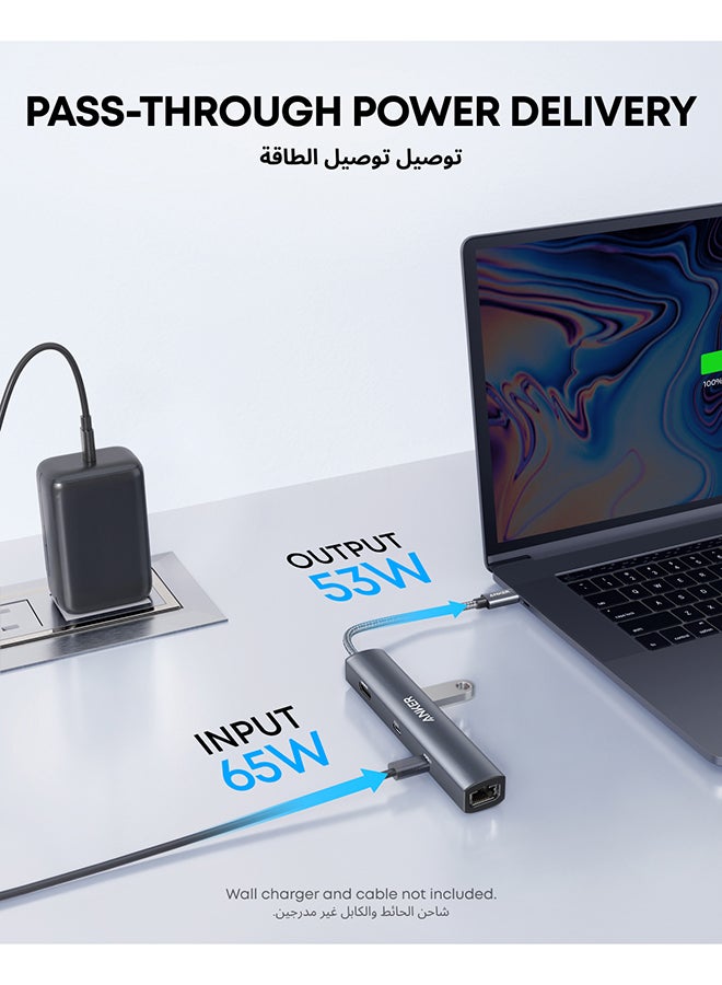 Anker USB C Hub, PowerExpand 6-in-1 USB C PD Ethernet Hub with 65W Power Delivery, 4K HDMI, 1Gbps Ethernet, USB-C Data Port, 2 USB 3.0 Data Ports, for MacBook Pro, MacBook Air, iPad Pro, XPS, and More Gray  - Image 3