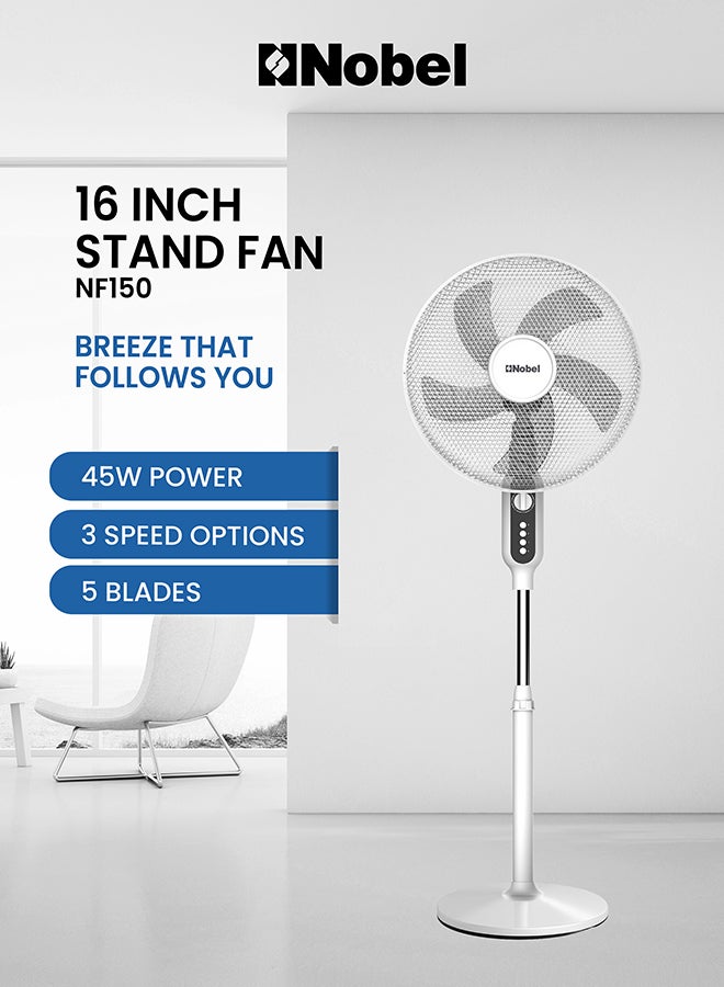 نوبل مروحة عمودية مقاس 16 بوصة بـ5 ريش مع جهاز تحكم عن بعد 40 W NF150 أسود - Image 1