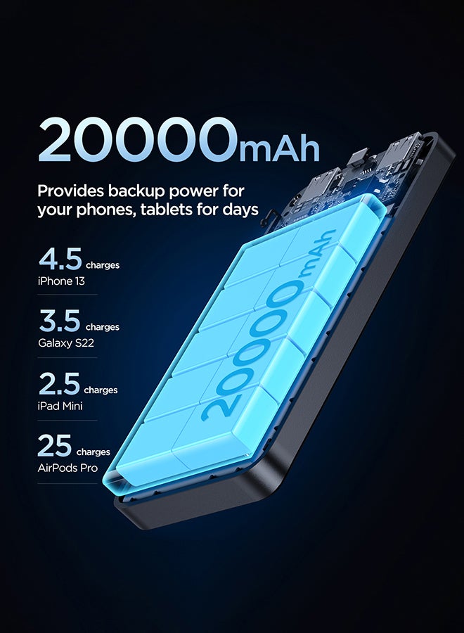 جوي روم JR-T013 15W 20000mAh باور بانك سريع شاشة LED شاحن بطارية خارجي 20000 mAh أسود  - Image 4