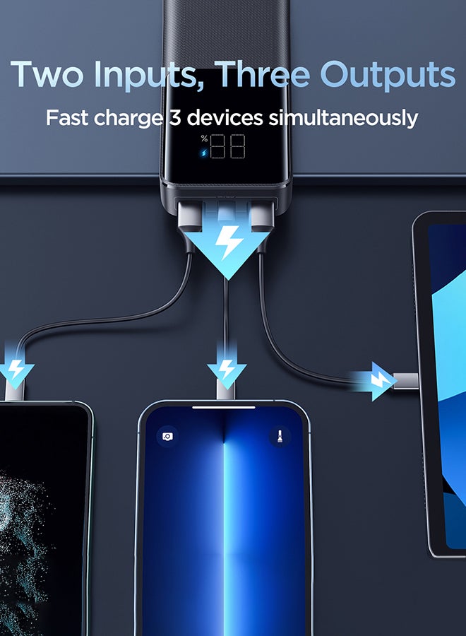 JR-T013 15W 20000mAh باور بانك سريع شاشة LED شاحن بطارية خارجي 20000 mAh أسود
