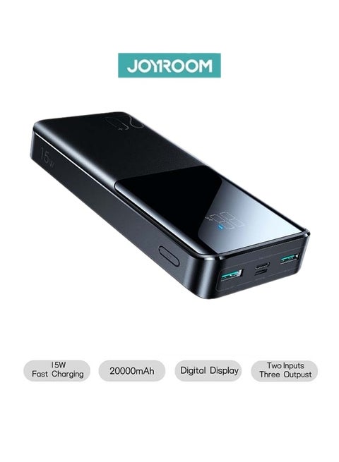 JR-T013 15W 20000mAh باور بانك سريع شاشة LED شاحن بطارية خارجي 20000 mAh أسود